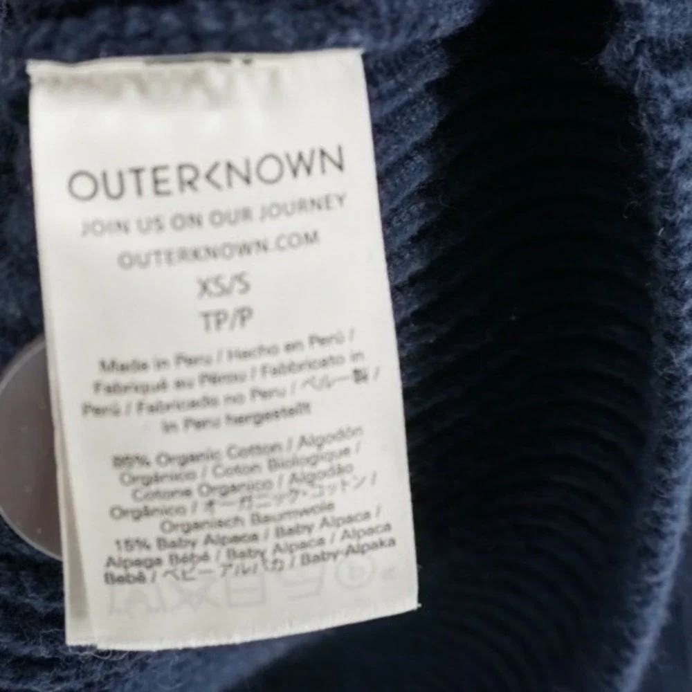 Outerknown Navy Blue Organic Cotton Baby Alpaca Ribbed Cardigan Sweater XS/S